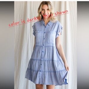 NWT Anthropologie-JODIFL Soft Blue Ruffle Sleeve Dress